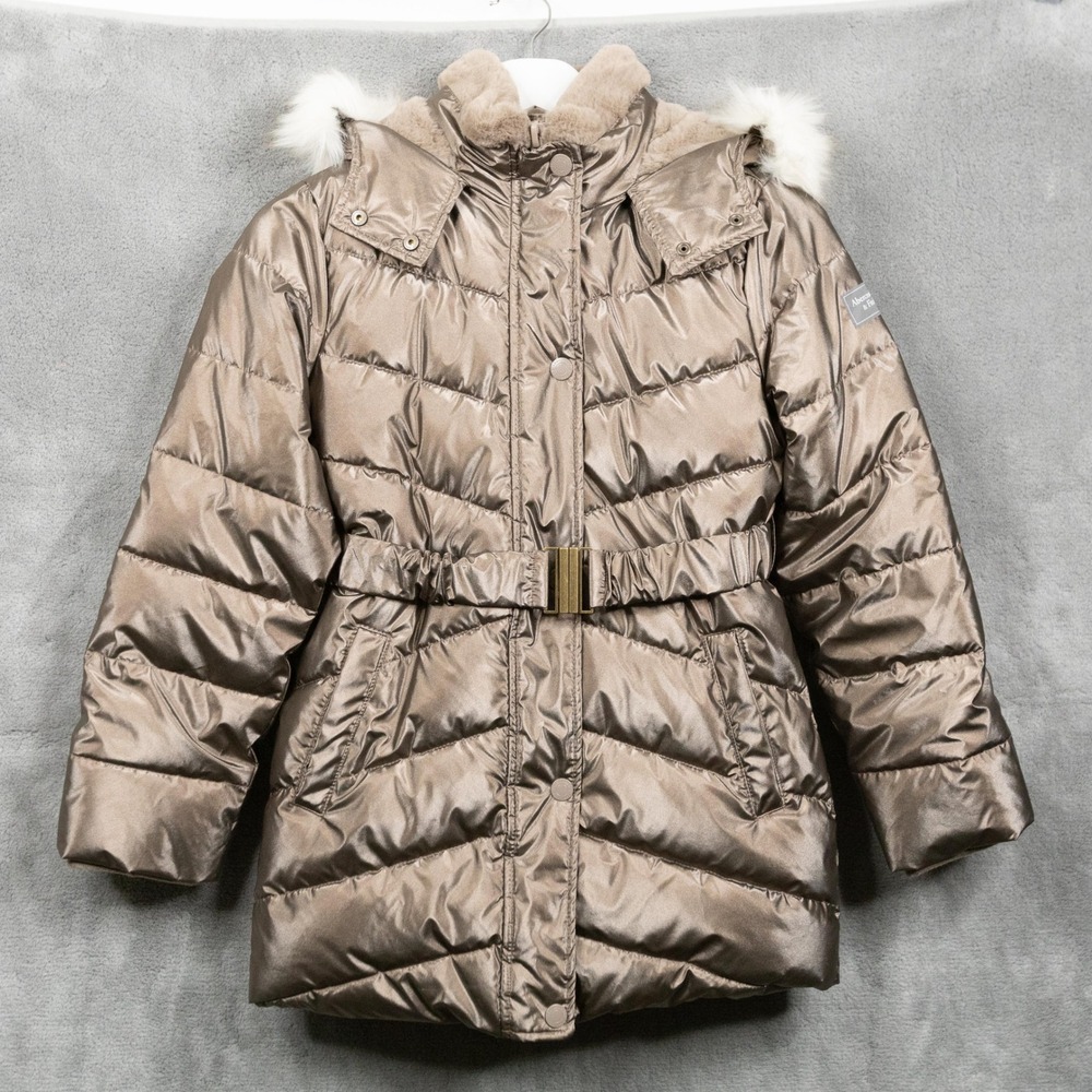 ABERCROMBIE & FITCH Metallic Belted Faux Fur Puffer Parka Coat Bronze Girls 9/10